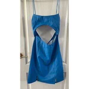 Ruby Sky Blue Faux Leather Cutout Mini Dress Womens 12